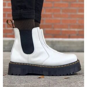 Dr Martens White Leather Chelsea Boots Platform AirWair Size 8 UK 39 EU